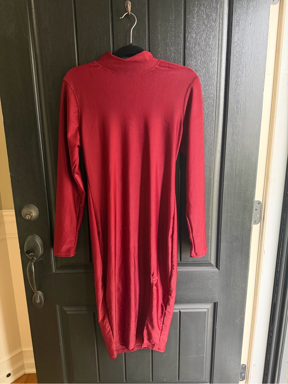 Fashion Nova Long-Sleeve Ribbed Bodycon Dress in Burgundy